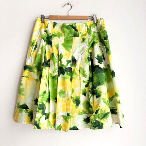 Jones New York Green Yellow Watercolor Full A line Skirt 12P - Picture 4 of 4